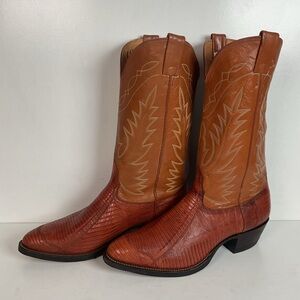 Vintage Nocona Lizard Teju Wingtip Cowboy Boots 11 D Old Black Label